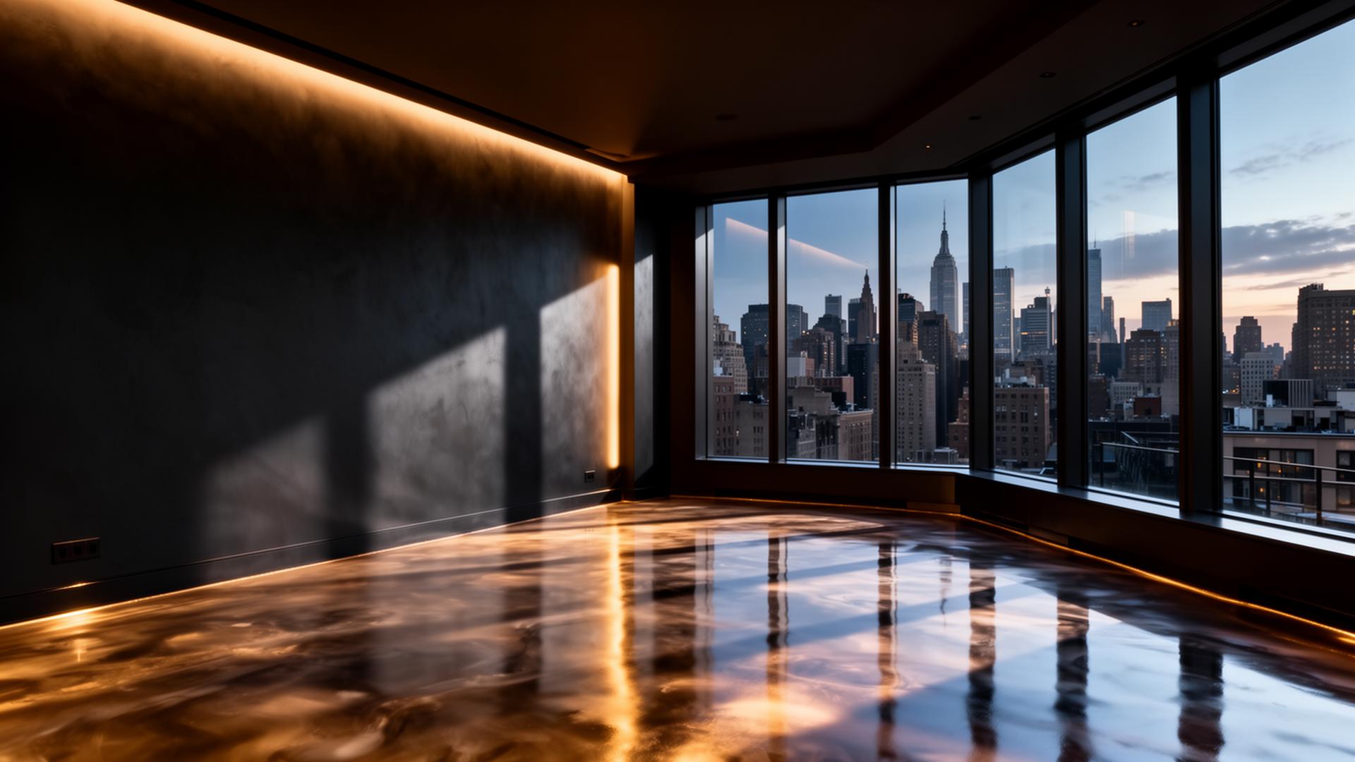 Luxury Manhattan penthouse with hand-finished walls and metallic epoxy floor by Daniello Builders